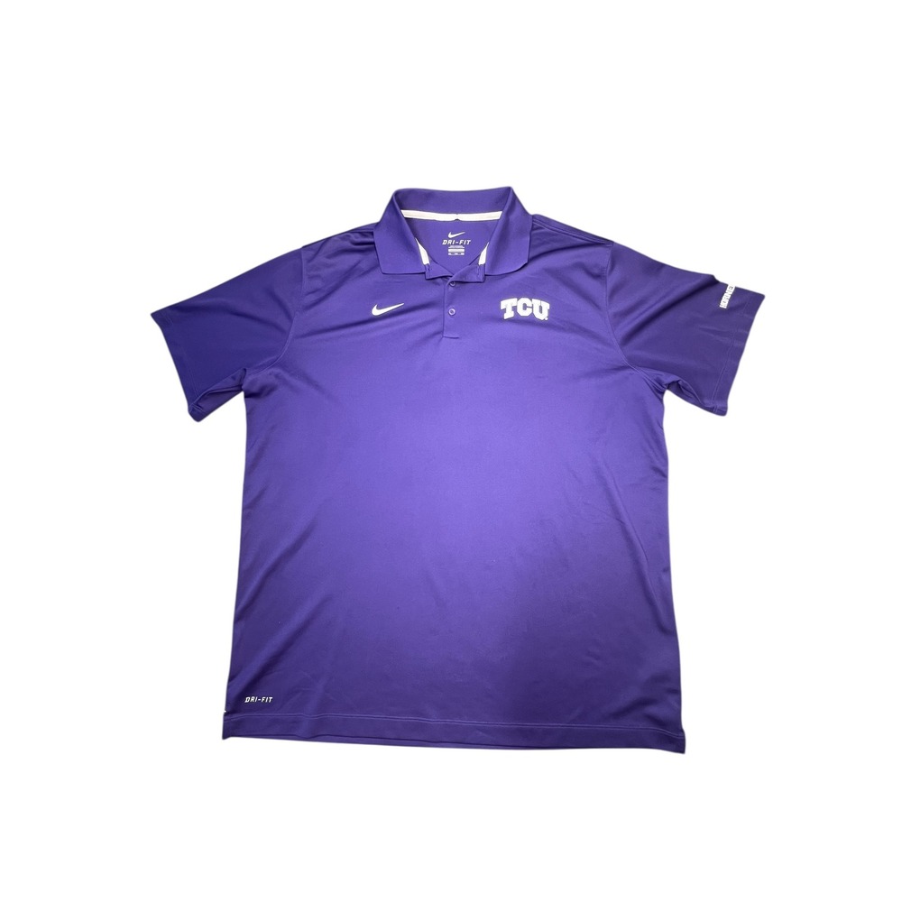 Nike Dri Fit TCU Horned‎ Frogs Purple Polo Shirt Mens XXL Golf Athletic